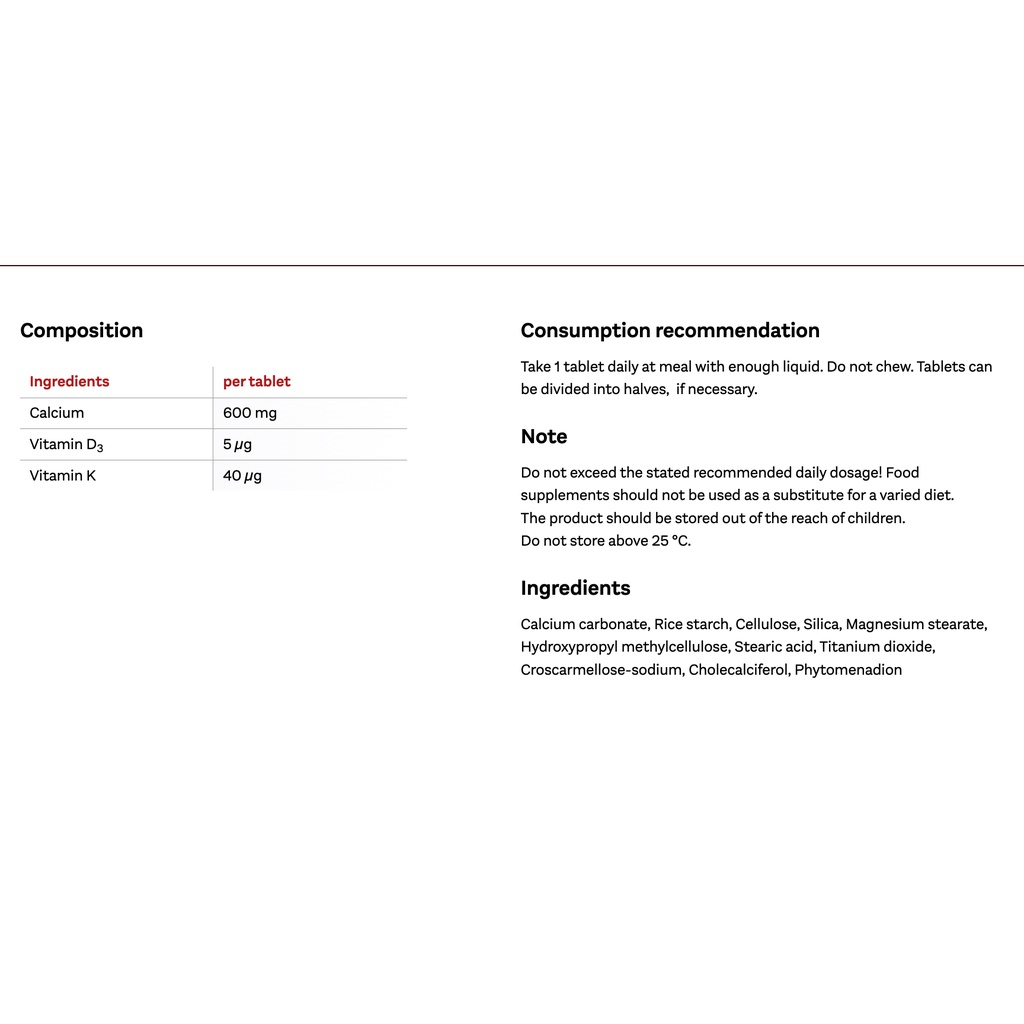 Doppelherz Aktiv Calcium Vitamin D3 and K Blood Clot Bone Muscle Nerves