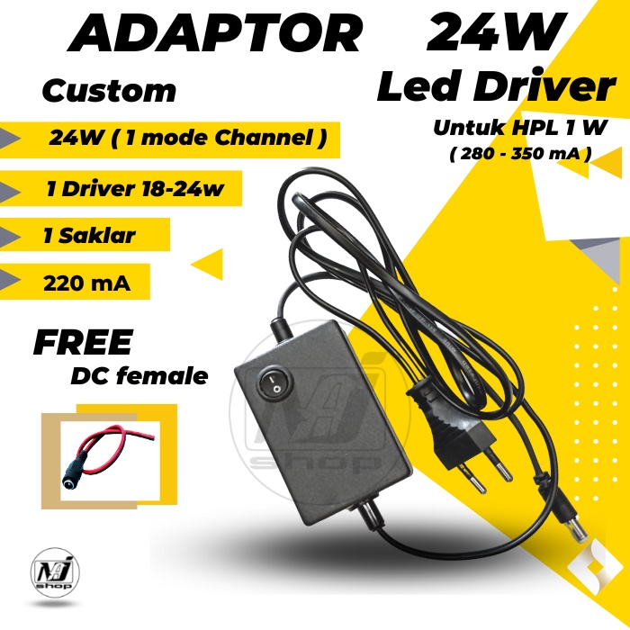 LED DRIVER ADAPTOR POWER SUPPLY LED HPL 10-24 WATT 220mA PLUS BOX PANEL, SAKLAR ,KABEL POWER AC ,KAB