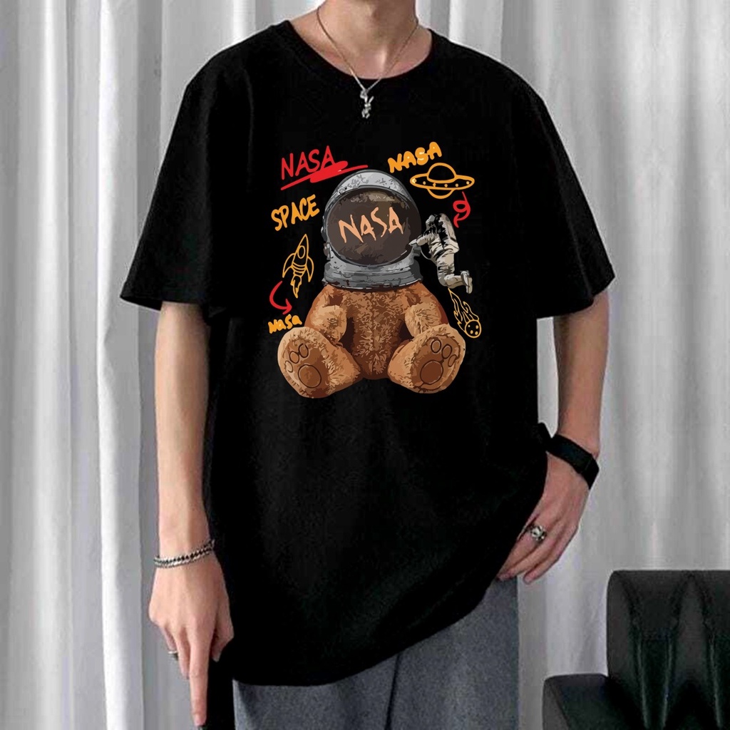 Baju Kaos Unisex Oversize Motif Nasa Bear Lengan Pendek Pria