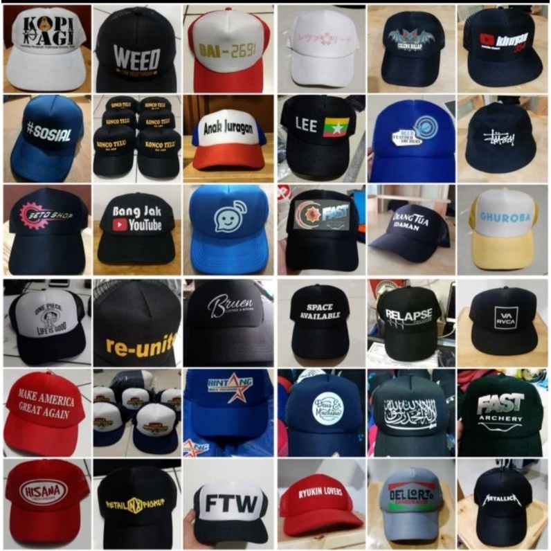 Topi Jaring Trucker Distro Custom Sablon, DTF, Cutting Poliflex Polyflex Pria dan Wanita Tanpa Minimal Order BISA SATUAN