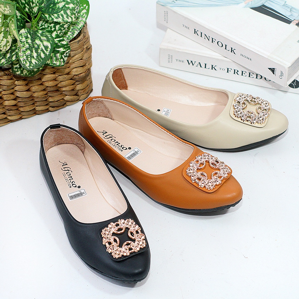 Sepatu Flatshoes Flat Wanita Casual Murah Karet Alfonso L01