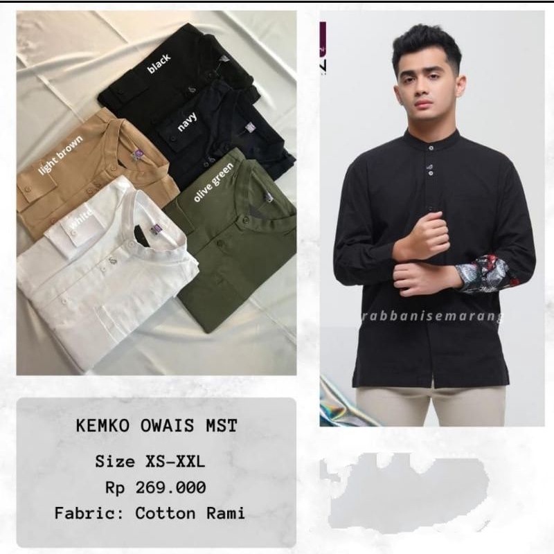 Rabbani Kemko Kemeja Koko Lengan Panjang Owais Manset Bahan Cotton Rami Original Terbaru