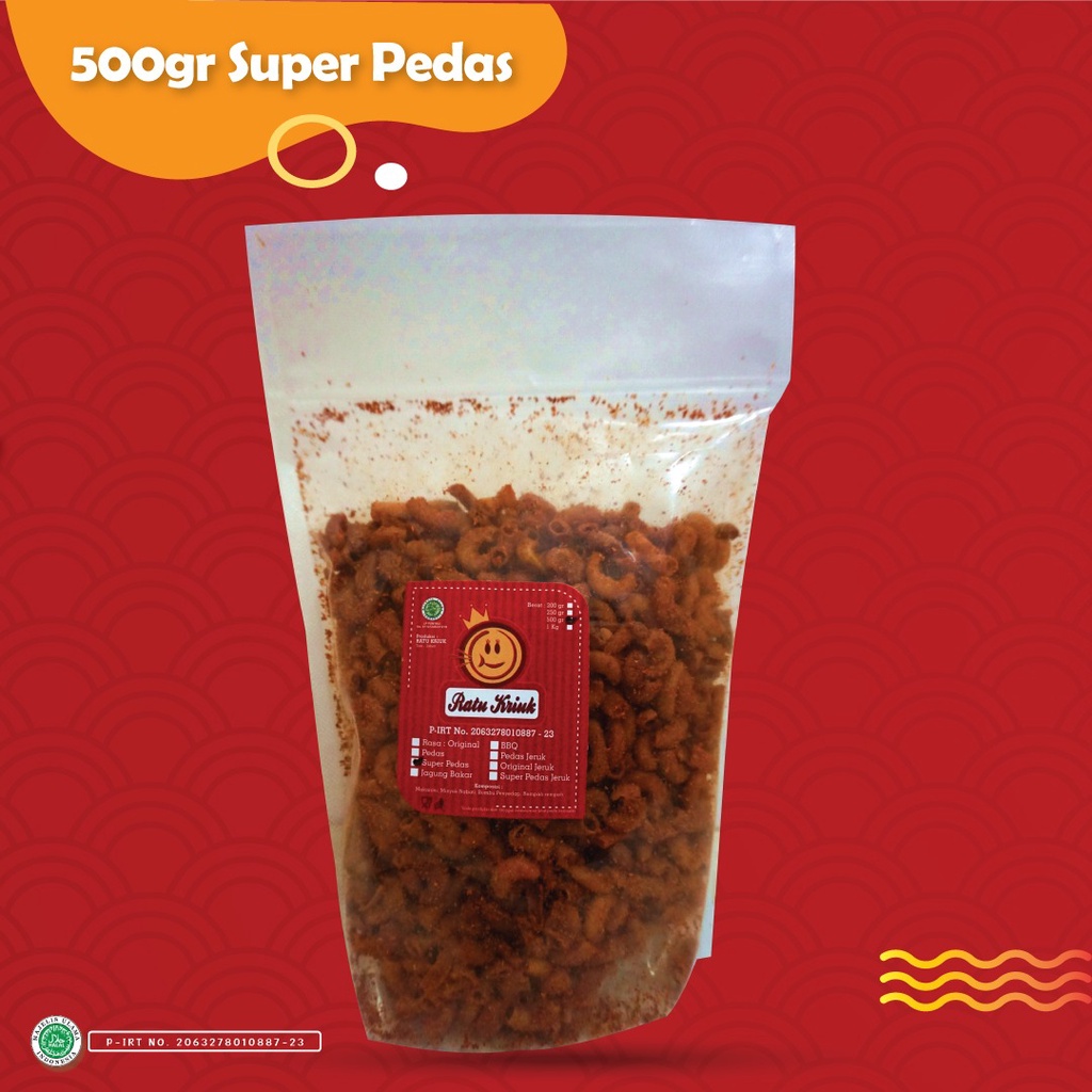 

Makaroni Super Pedas Gurih 500gr Ratu Kriuk