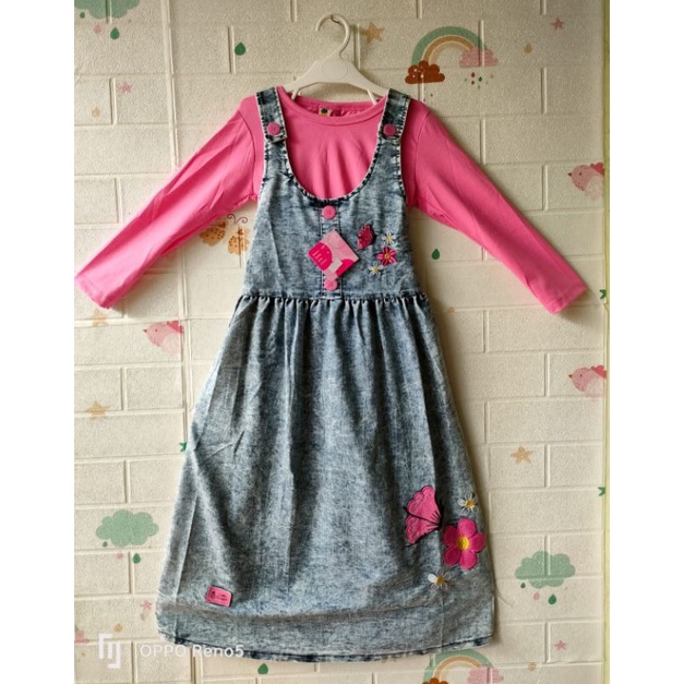 ( LP.794-12) LITTLE PINEAPPLE OVERALL JEANS + INNER + JILBAB Size : 4-9th