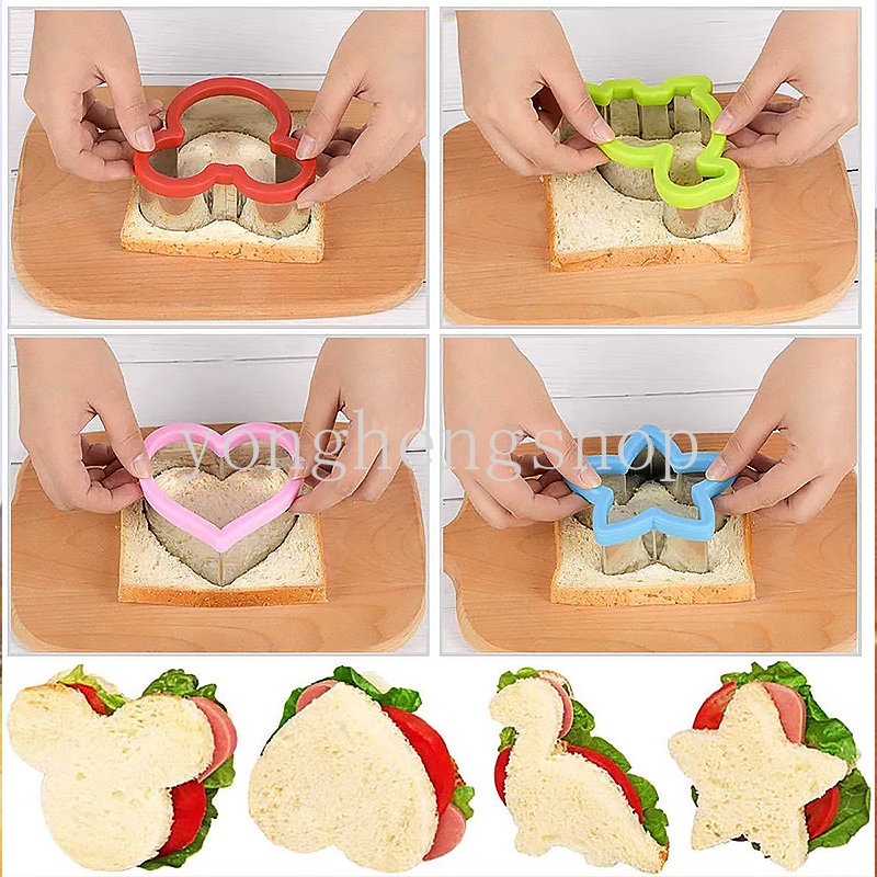 Cetakan Pemotong Sandwich / Roti / Sayuran / Kue / Bento Bentuk Kartun Dinosaurus / Kelinci Bahan Stainless Steel