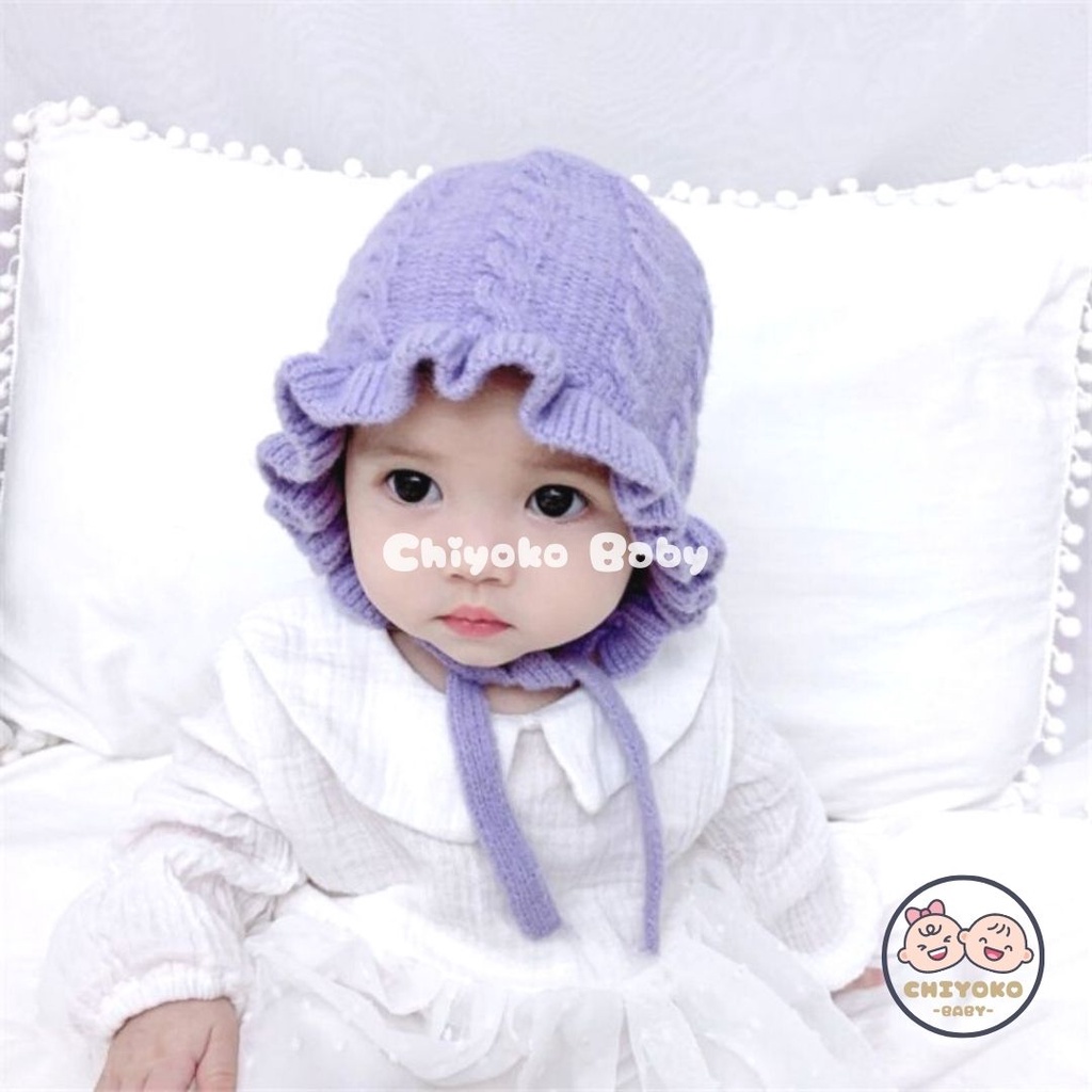 Topi Kupluk Bayi Bonet Bonnet Ruffle hat baby girl perempuan Rajut / Topi Rajut Bonnet Baby Girl Premium Chiyoko Baby