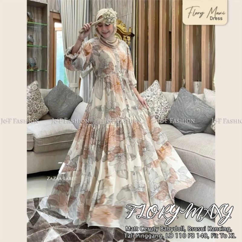 [TERLARIS] Gamis Ceruty Jumbo Murah/Flory Maxy Dress Murah/Ceruty Full Furing Silky/Dress Murah Meri