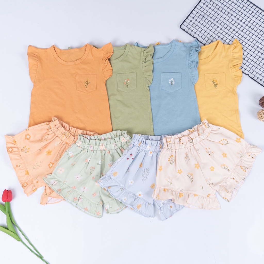 ZASKIYA - Setelan Anak Perempuan Ruffle Pocket Tee usia 1-4 tahun