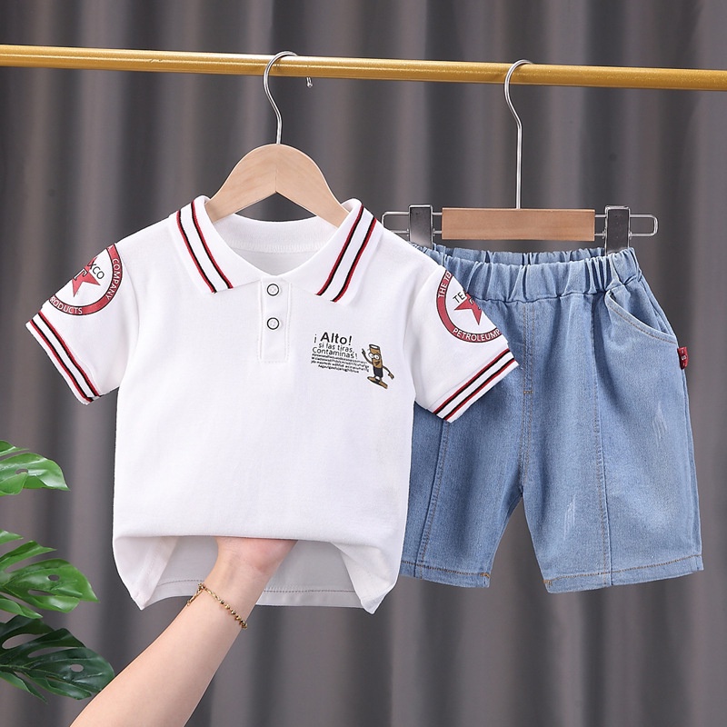 Setelan Kaos Distro Baby Boy Umur 1 2 3 4 5 Tahun Import Premium Set Kaus Kerah Impor Branded