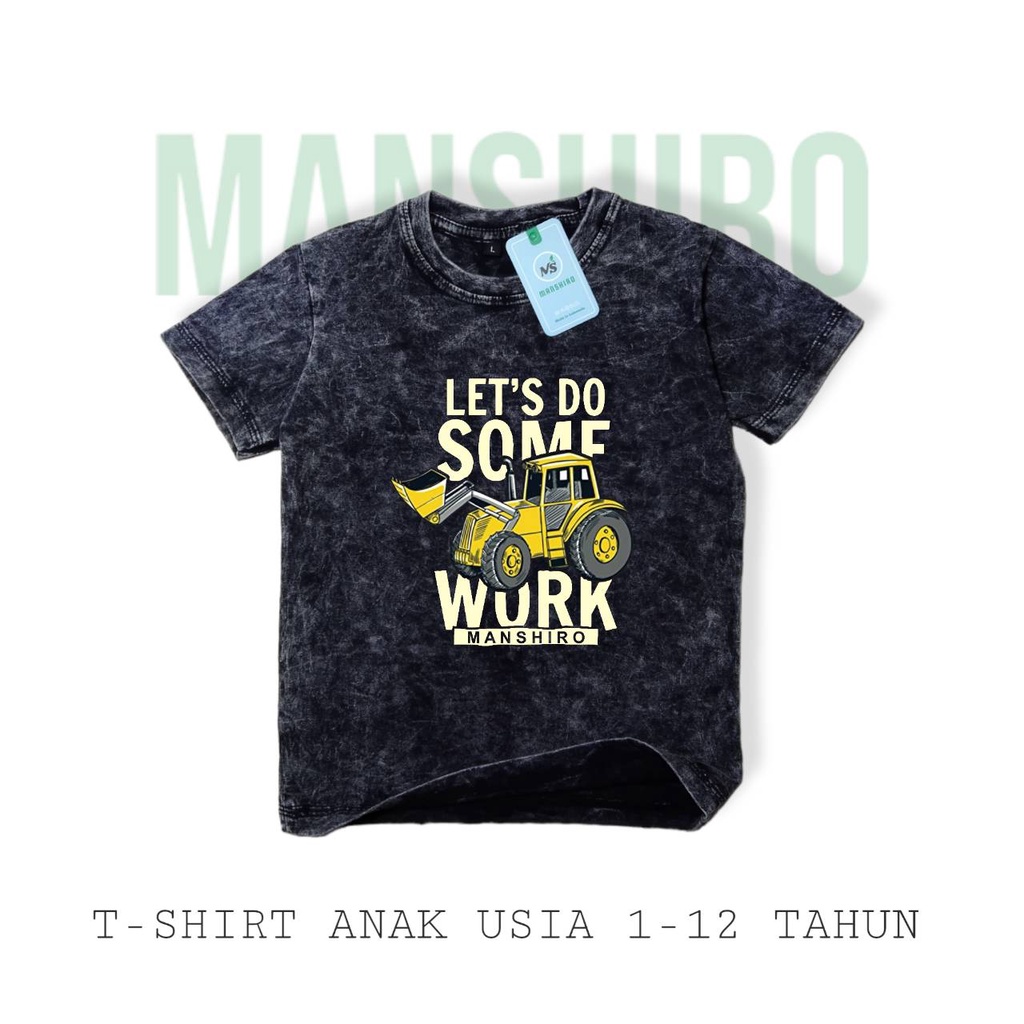 MANSHIRO Baju Kaos Distro Washed Polos Anak Laki Laki / Perempuan Unisex Umur 1-12 Tahun Bahan Cotton 30s HITAM
