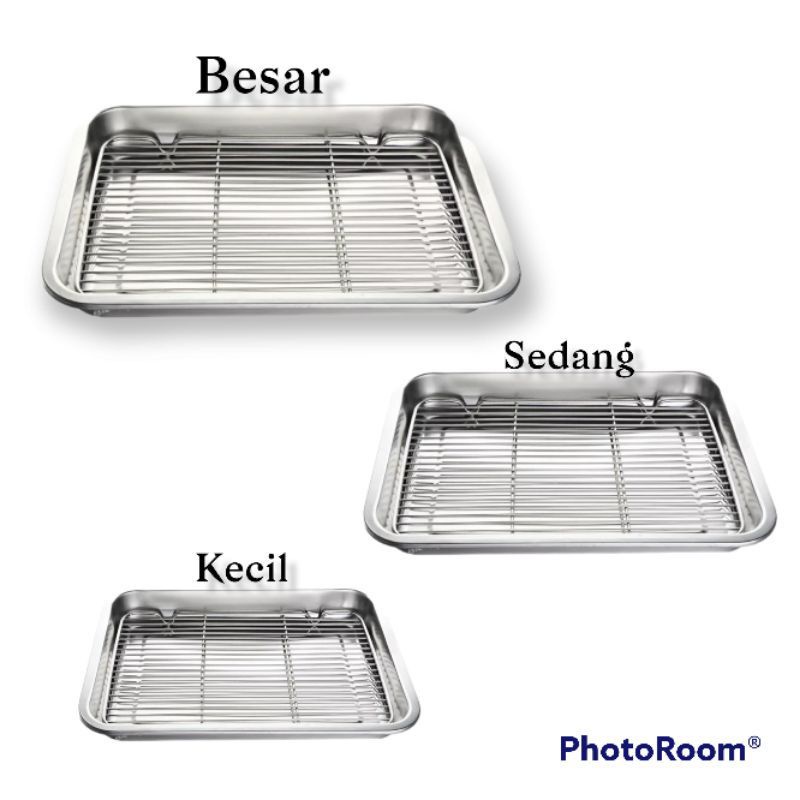 Rak Pendingin Kue Coolink rak Plus Nampan Wadah Peniris Minyak Makanan Gorengan Stainless Steel Ukuran 36x26cm Wadah peniris minyak Wadah makanan gorengan / Wadah Sayuran anti karat