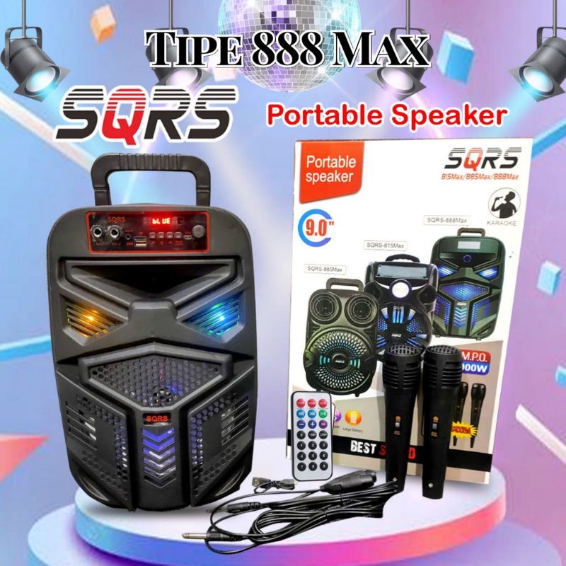 Speaker Bluetooth Portable SQRS 888Max Ukuran 9 Inci Speaker Karaoke Kotak Musik
