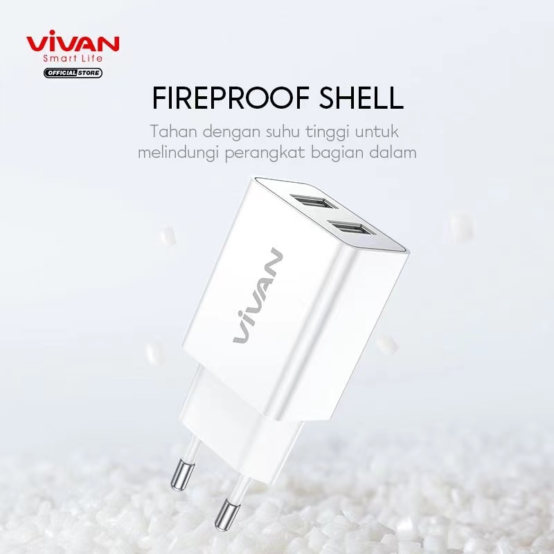 Charger 2.4A VIVAN DD02 - Dual Port USB FREE KABEL MICRO USB Garansi Resmi 1 Tahun