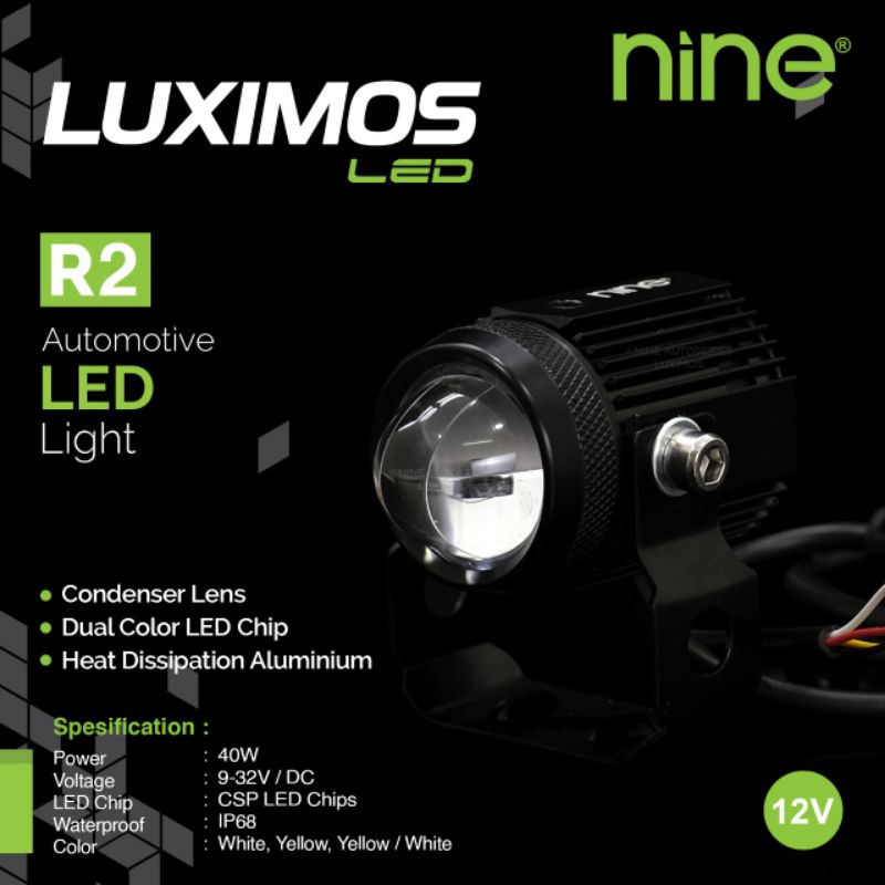 LUXIMOS NINE LAMPU LED SOROT R2 LASER 2 WARNA 3 MODE 40W PUTIH KUNING DAN PUTIH KUNING SHOOTING LIGHT R2