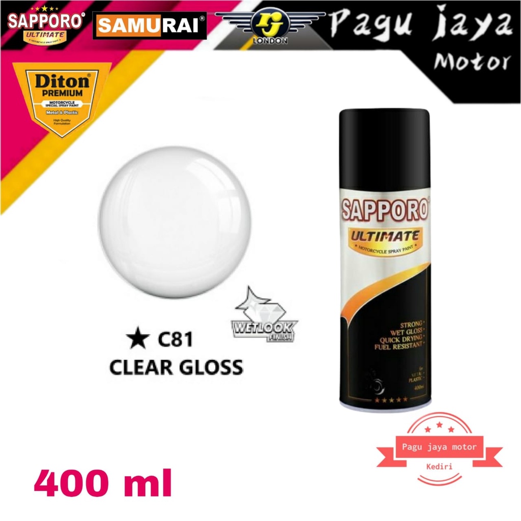 sapporo ultimate clear gloss glossy pernis vernis transparan finishing C81 400ml cat semprot spray paint pilox pilok