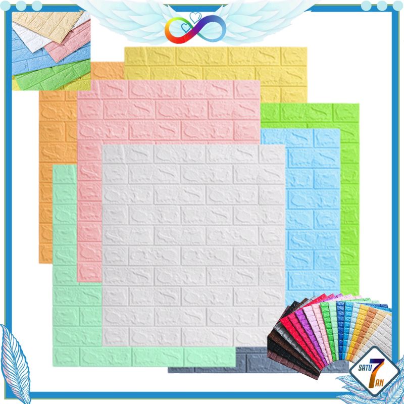 Wallpaper Dinding Foam 3D Motif Bata dan Warna Ukuran 70 x 38 cm