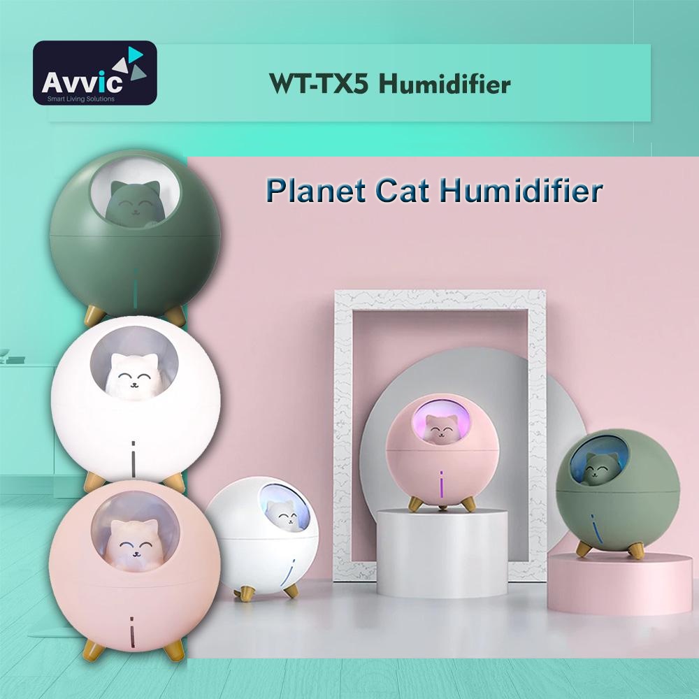 Humidifier Kucing Planet Cat Humidifier Pelembab Udara Diffuser Purifier 220ML With LED Light 7 Warna