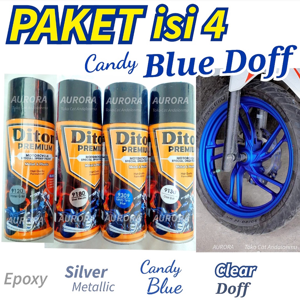 PAKET LENGKAP Candy Blue Doff Diton premium Epoxy Primer Grey 9120 + Silver Metalik 9180 + Candy Blu