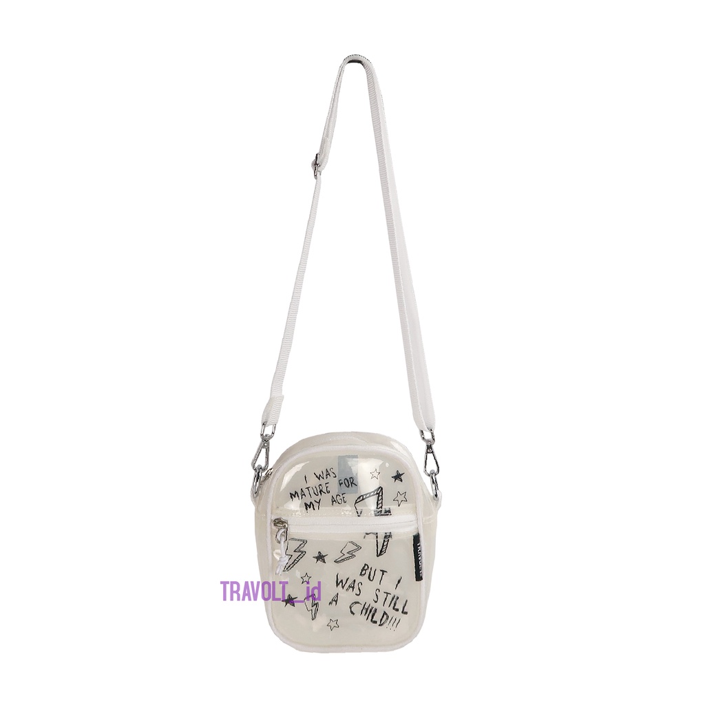 Mini Sling Bag - Travolt - Tas Transparan - Tas Selempang - Real - White - Putih