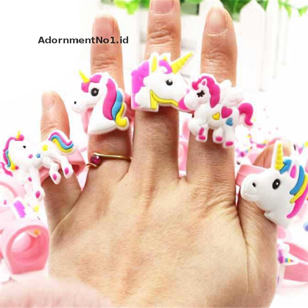 [AdornmentNo1] 5pcs/set Kartun Unicorn Karet Cincin Mainan Pesta Tas Pengisi Pernikahan Mainan Anak Hadiah [ID]