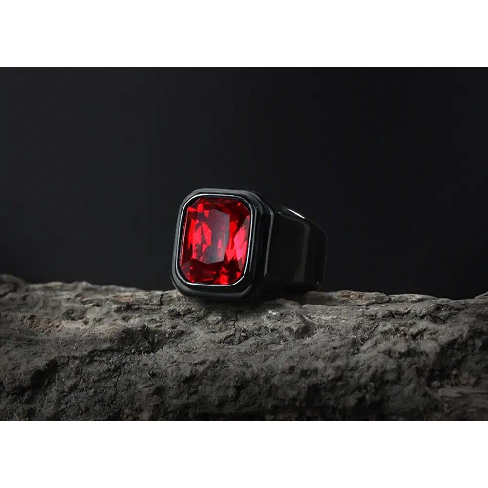 CINCIN TITANIUM MERAH RUBY PRIA SUPER KEREN SUPER EKSLUSIF WARNA BLACK