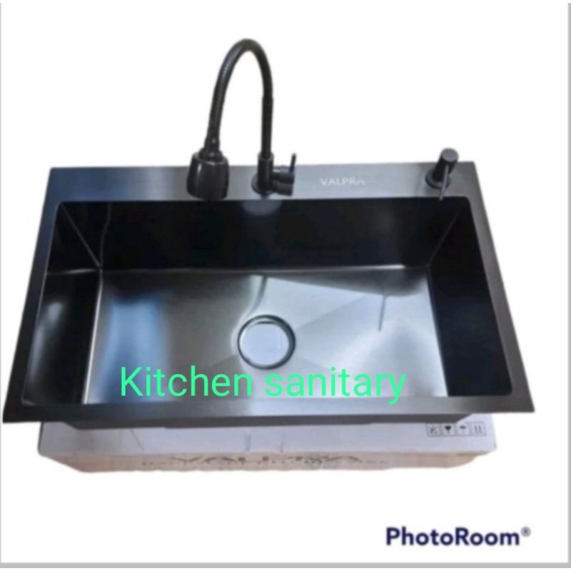 Paket komplit kitchen sink Valpra 7545 Black / Kitchen sink Valpra 7545 hitam komplit