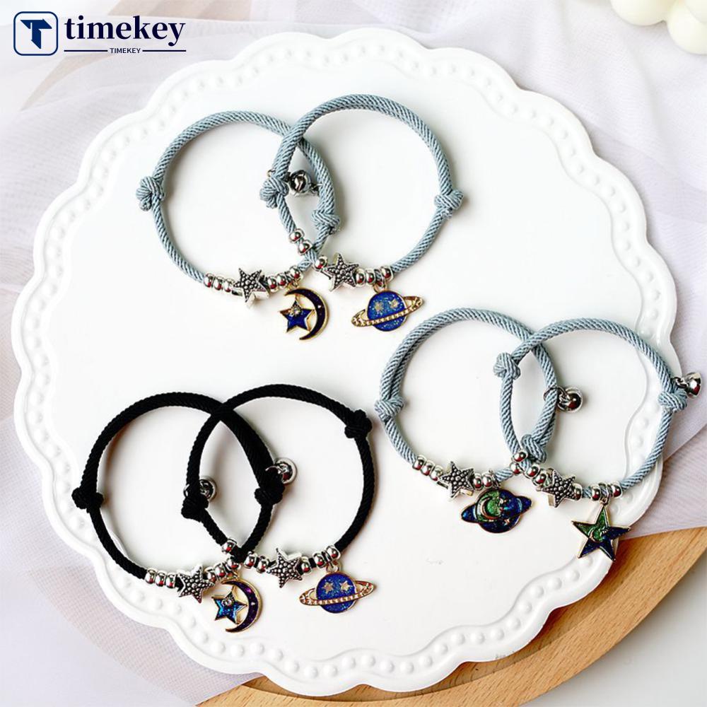 Timekey 1pasang Bergaya Serbaguna Gelang Magnet Planet Biru Pasangan Gelang Adjustable Magnetic Couple Bracelets Wanita Pria Perhiasan Q2X4