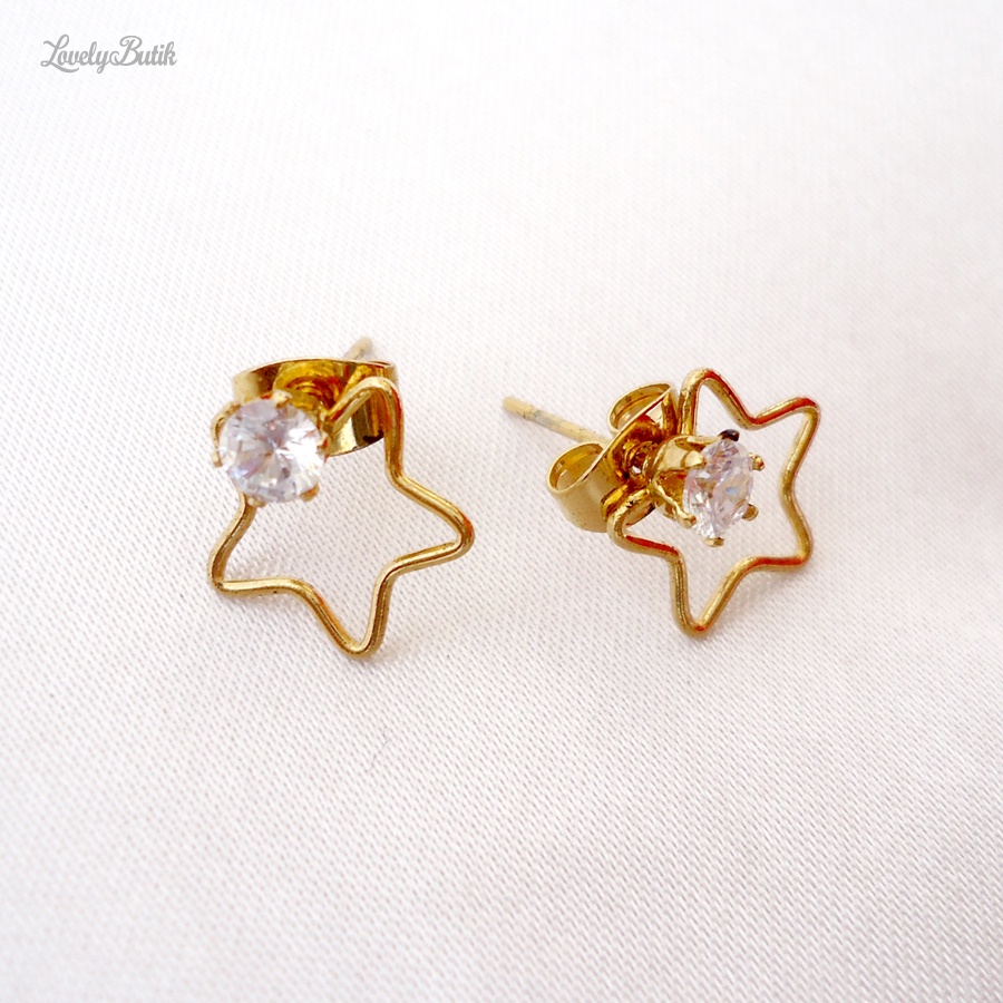 Anting Tindik Titanium Anti karat Ni4 Giwang Tusuk Emas Model Bintang Korea Terbaru - Lovelybutik