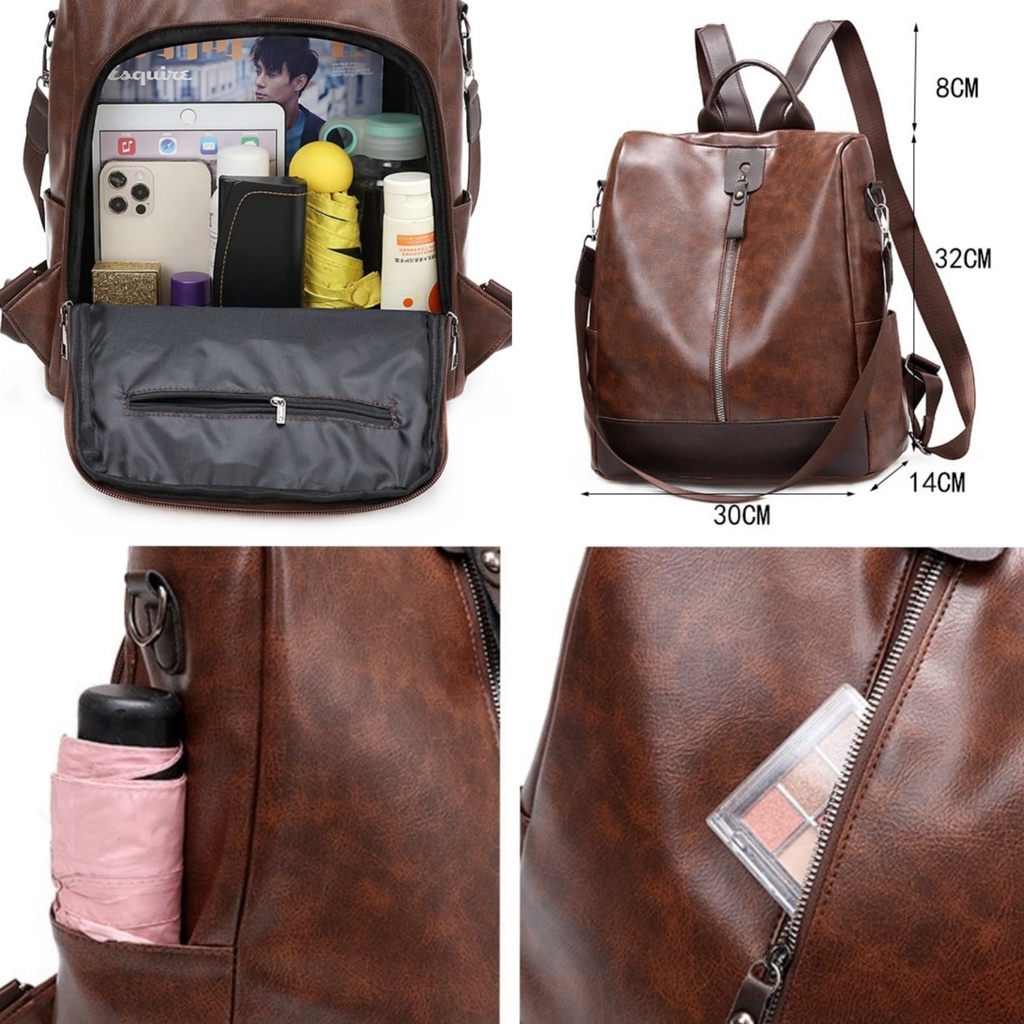 TAS RANSEL WANITA KOREA KULIT COKLAT RENCENA TA726B7 IMPORT BACKPACK SEKOLAH GENDONG PUNGGUNG KULIAH KERJA MURAH CEWEK REMAJA SIMPLE KEKINIAN BRANDED PREMIUM