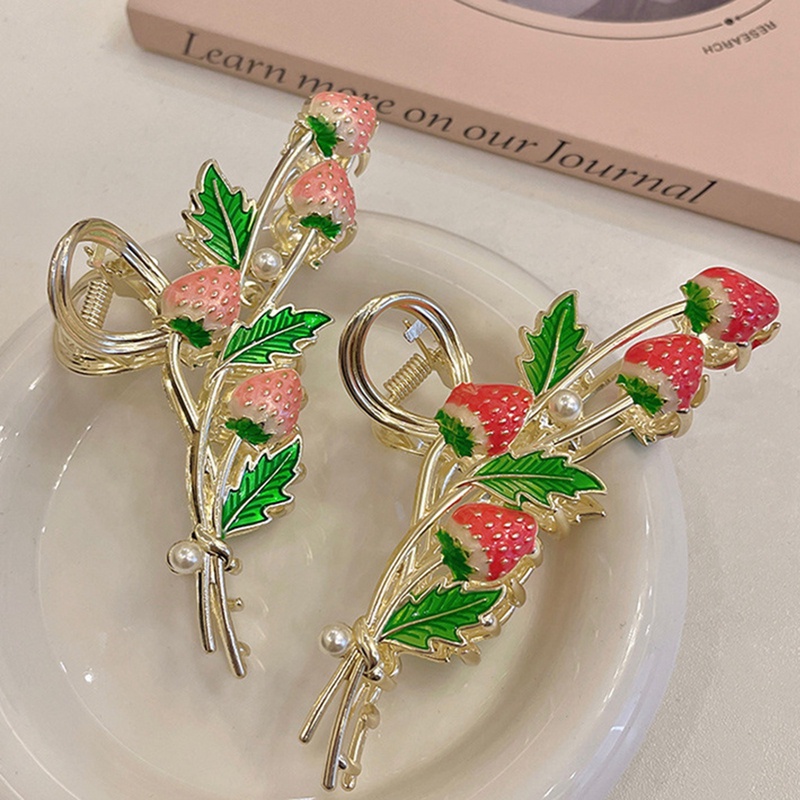 Strawberry Hair Claw Clips Cute Metal Hair Clip Kuat Non Slip Hold Hair Jaw Clips Pink Hair Claw Clips Aksesoris Untuk Wanita Dan Anak Perempuan Styling Rambut Fashion Perlengkapan Rambut