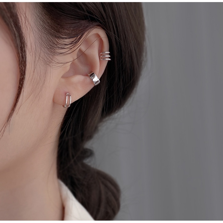 Anting Klip Silver Simple Hypoallergenic Open Earring Earing Tanpa Tindik Untuk Perhiasan Aksesoris Wanita