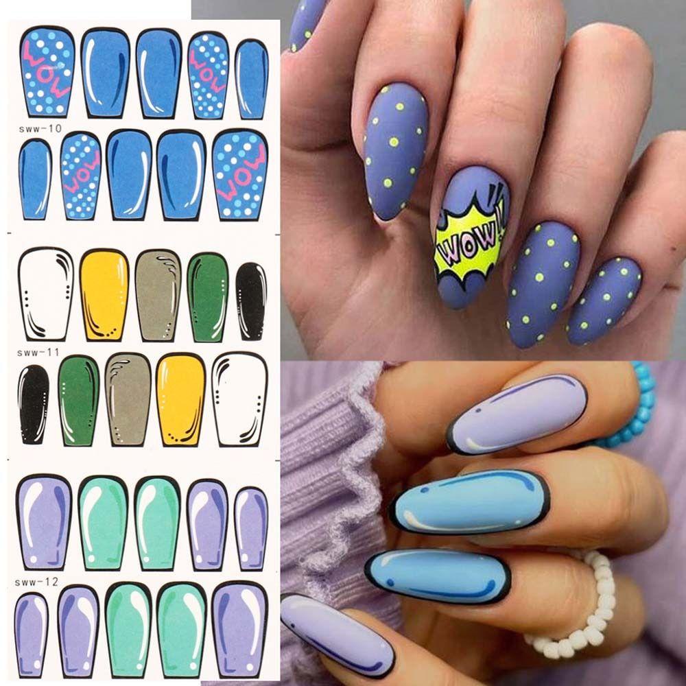 Mxbeauty Stiker Kuku Komik Wanita Perekat Diri Api Api Api Api Cinta Hati Semu Stiker Stereo Penuh Penutup Dekorasi Nail Art