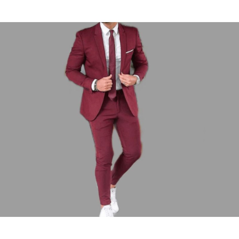 setelan blazer pria warna maroon/setelan jas pria 2 in 1/jas nikah/jas wisuda/jas formal/blazer form