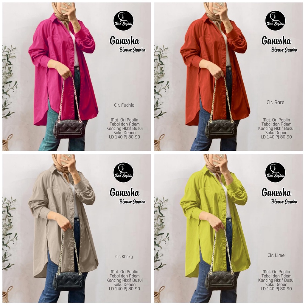 GANESHA BLOUSE / 3.10 / KEMEJA KATUN POPLIN PREMIUM / LD 140 CM / PB 80-90 CM / ALLSIZE JUMBO / SEKILO BIS ISI 4 BAJU / RIA EIGHTY