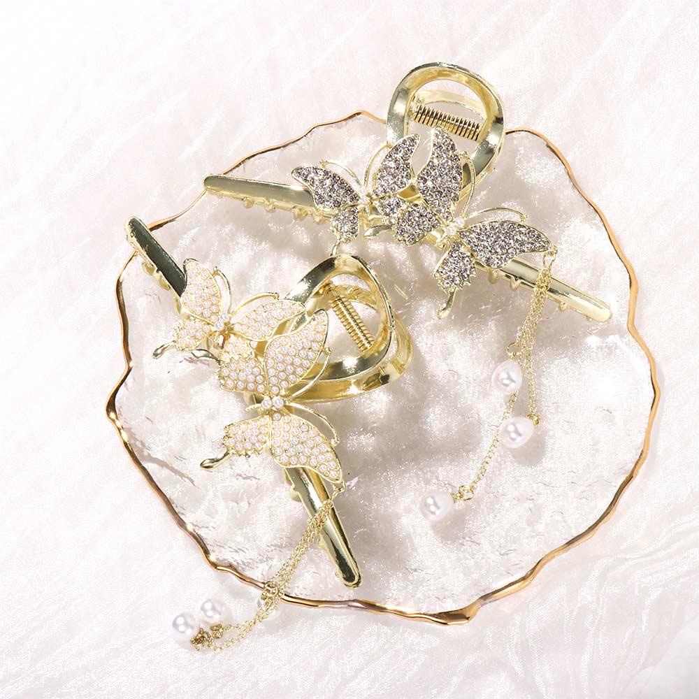 Agustina Kupu-Kupu Klip Rambut Logam Hiu Klip Gadis Bentuk Geometris Berlian Berlian Imitasi Besar Ambil Klip Aksesoris Rambut Perempuan