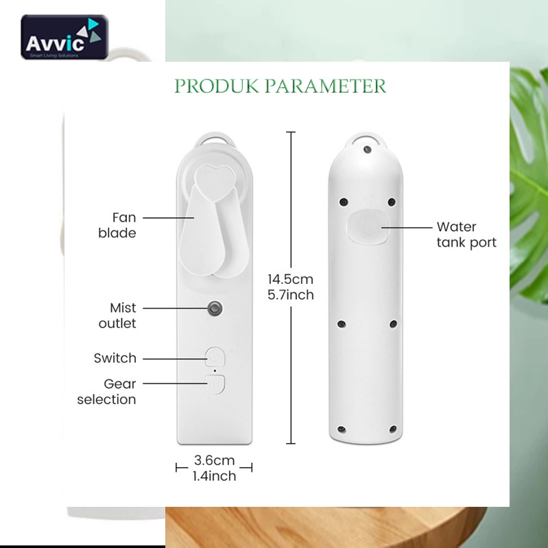 AVVIC Kipas Angin Mini Mist Nano Spray 2in1 Humidifier Pocket Fan 2 Speed Portable USB Rechargeable