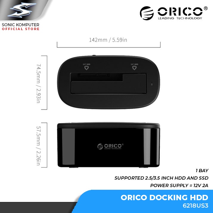 Docking Harddisk Orico 6218US3 HDD Dock 1 Bay Hardisk / SSD 2.5 / 3.5&quot; Inch USB 3.0 6218 US3