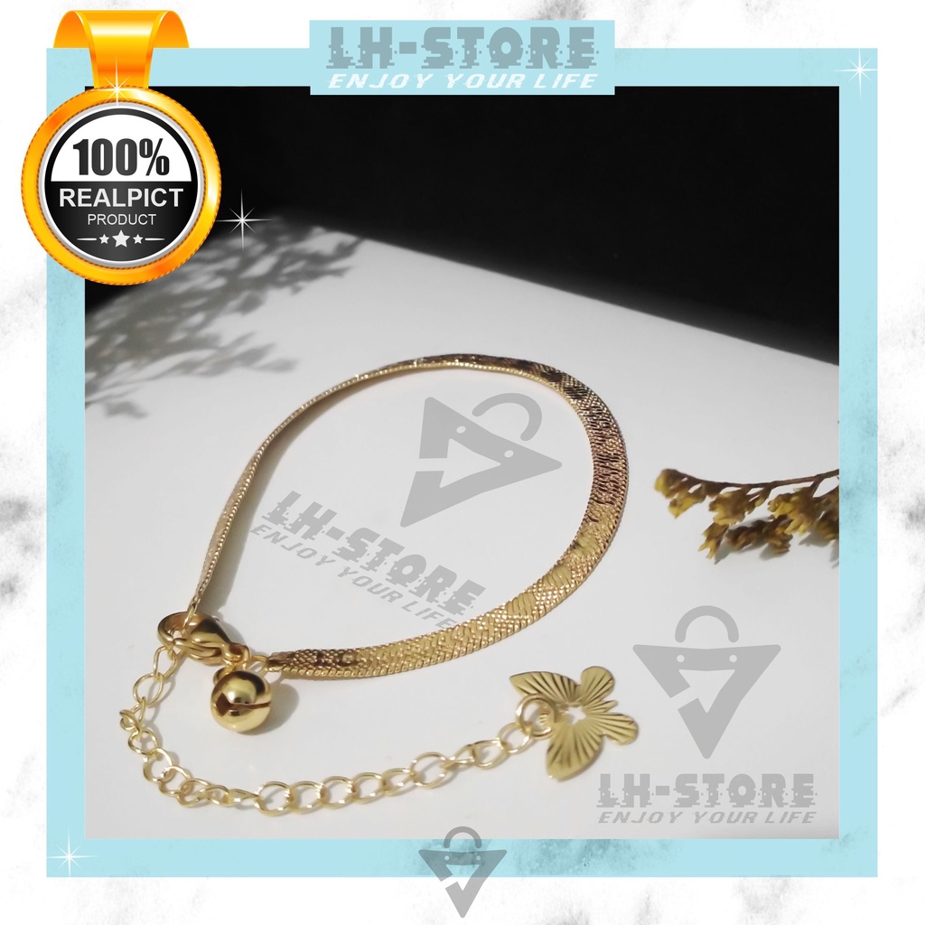 Gelang Tangan Aesthetic Gepeng Pipih Gold Berlapis Emas Terbaru Anti Karat