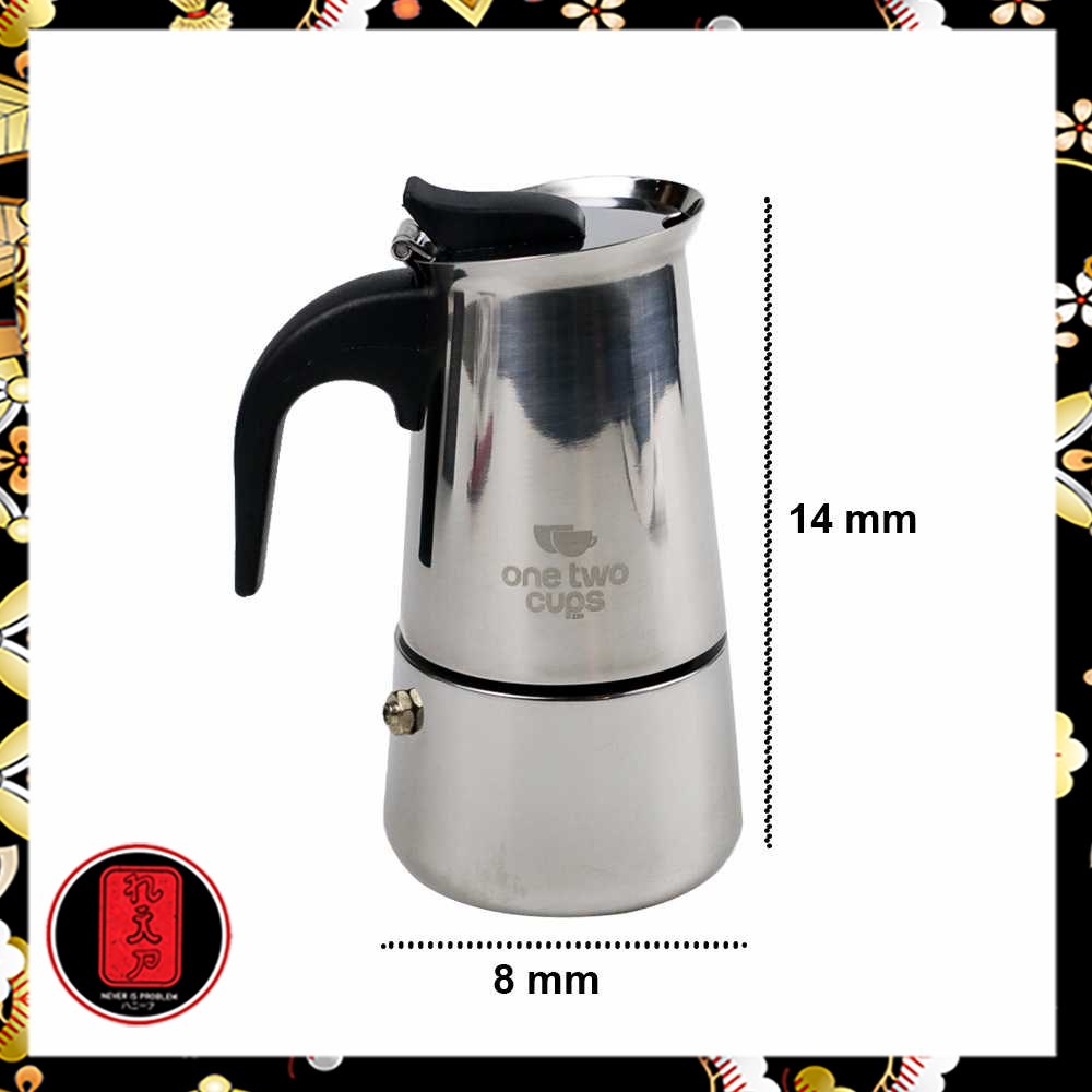 Espresso Coffee Maker Moka Pot Teko Stovetop Filter OneTwoCups - Silver