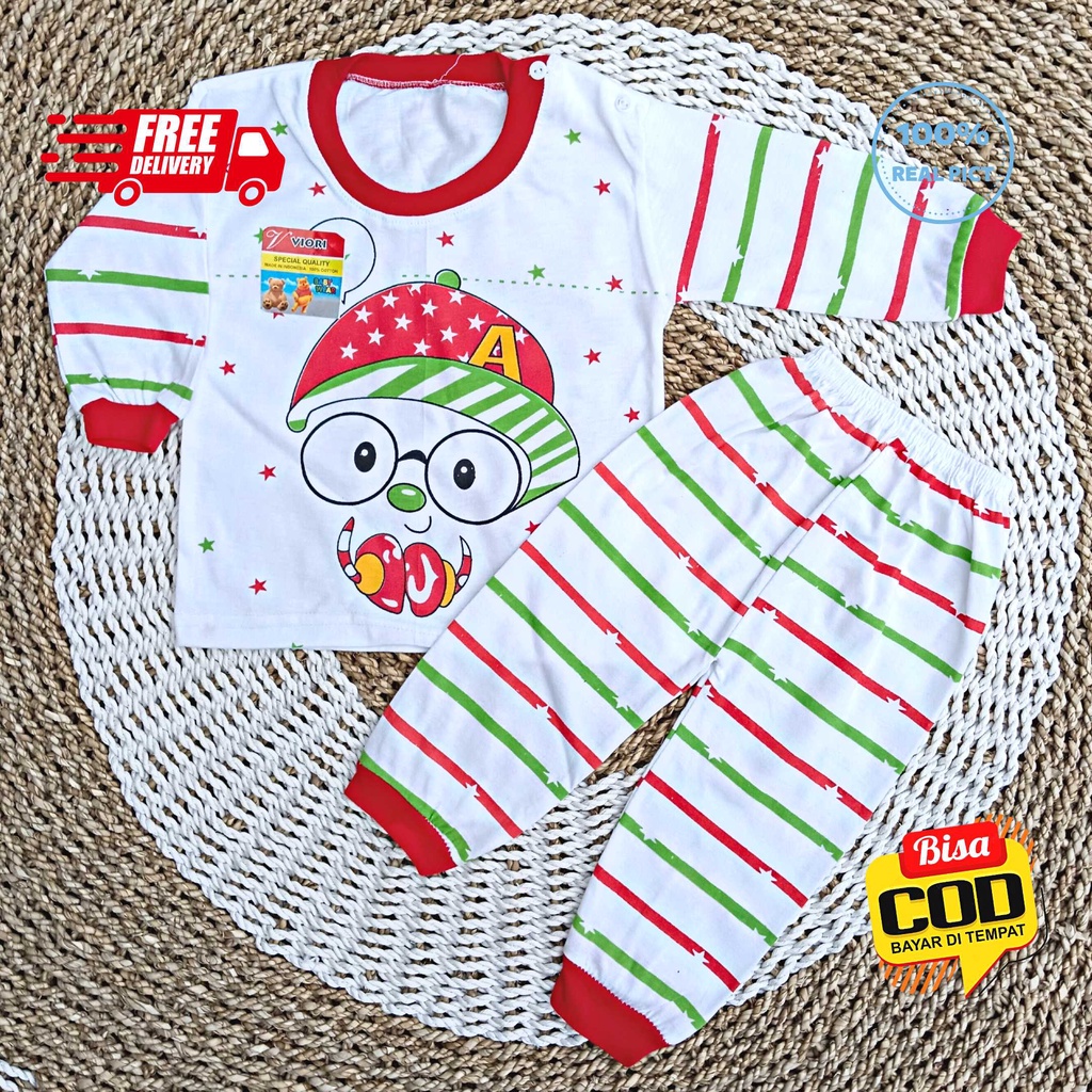 Setelan Baju Bayi Panjang 3 - 12 Bulan merk VIORI motif TOPI KACAMATA