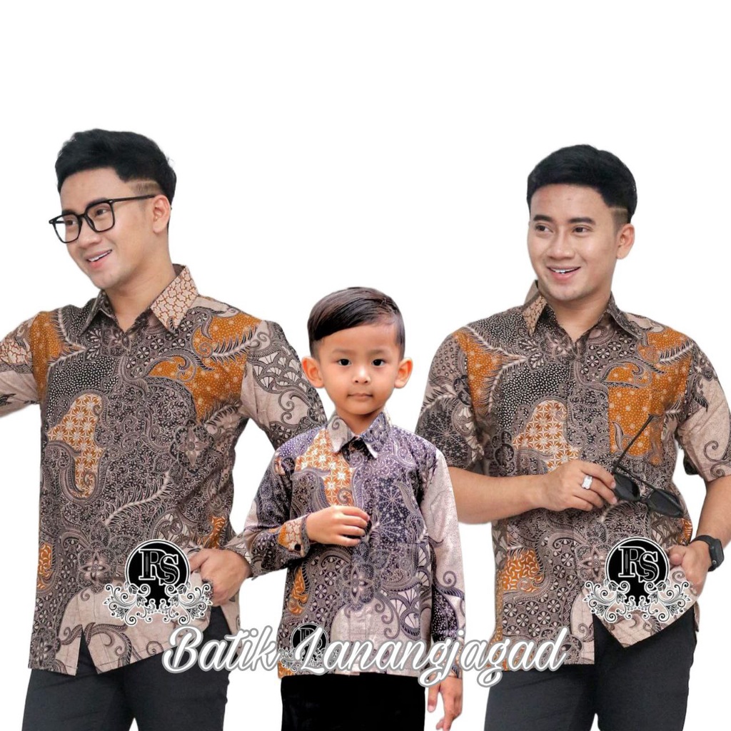 Batik Pria Couple Batik Ayah dan Anak Laki Laki Kemeja Batik Anak Cowok Motif Mahkota Kuning Mustard Kunyit