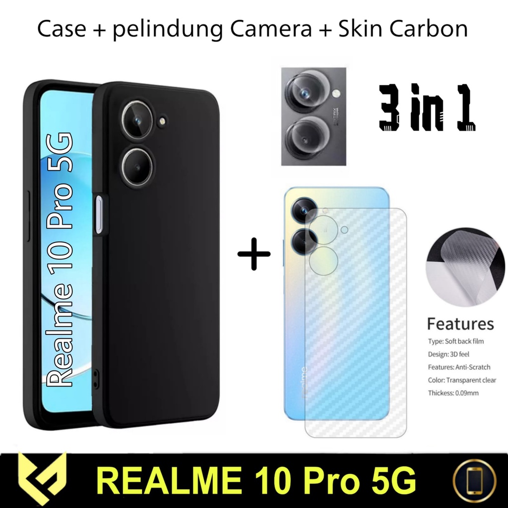 Promo Paket 3IN1 Case Black For REALME 10 PRO PLUS / REALME 10 PRO 5G / REALME 10 SoftCase Premium Black Free Tempered Glass Camera &amp; Garskin