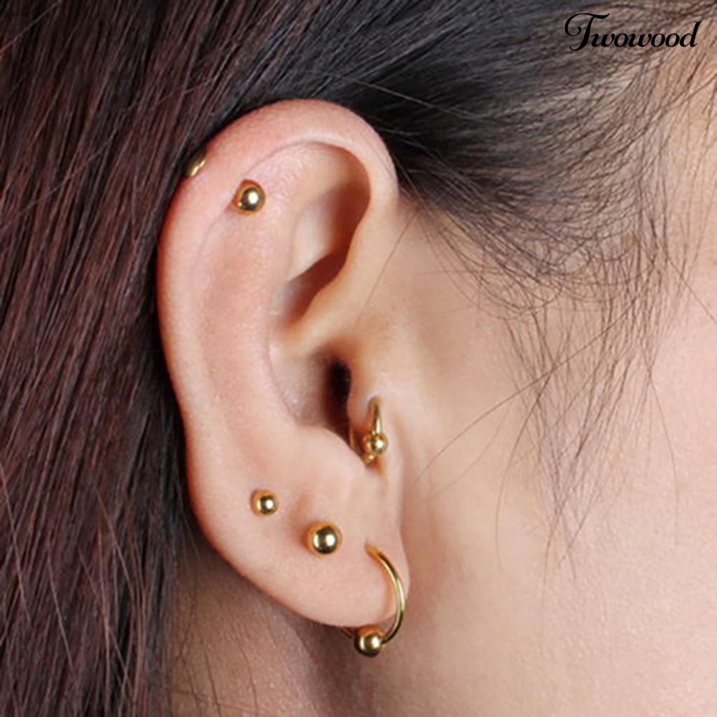 Twowood Ear Studs Simple Easy Matching Titanium Steel Bentuk Barbel Anting Wanita Helix Tragus Untuk Pesta