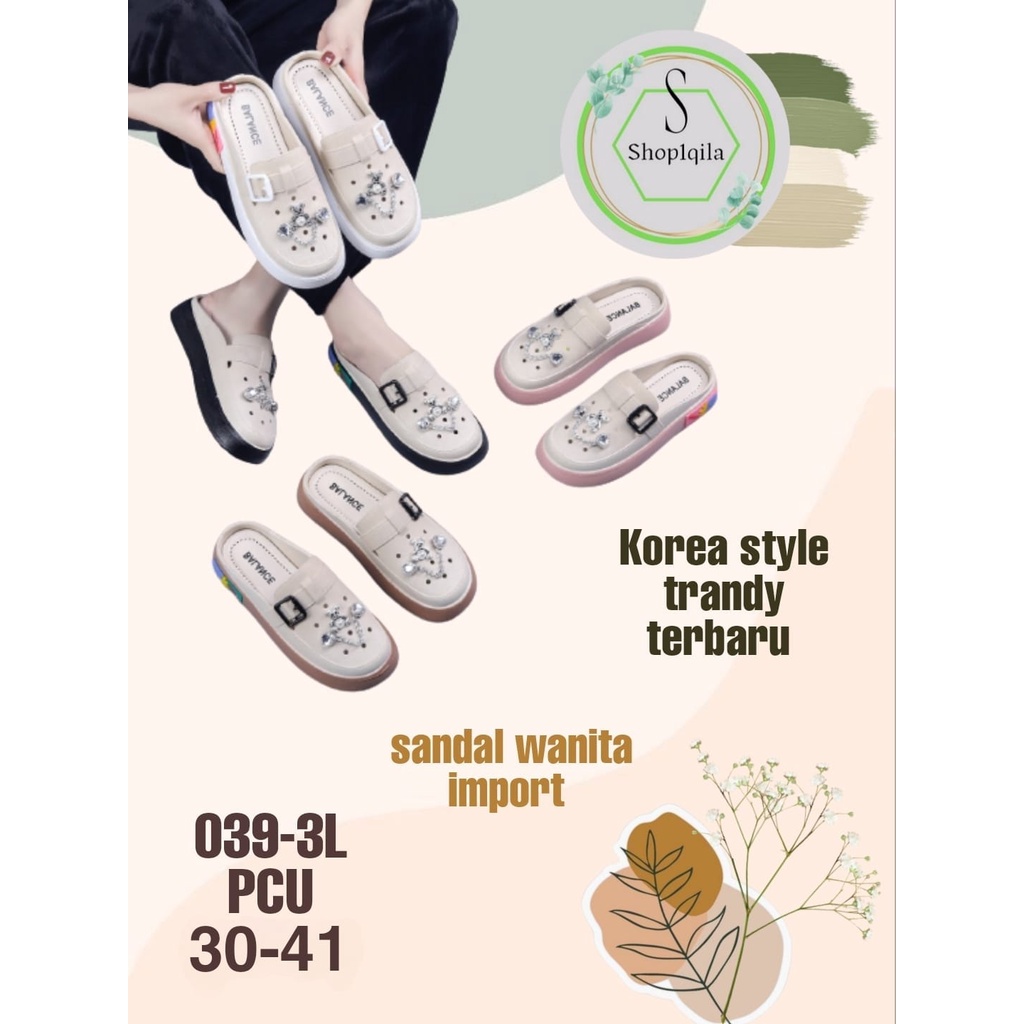 Sandal wanita karet jelly slip-on korean style terbaru Balance 039-3L (30-41) Sandal wanita import murah