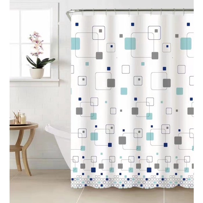 (Serba Serbi)Horden Kamar Mandi Bahan Peva Modern 3D /Tirai Kamar Mandi Bahan Tebal 178 x 183 Cm Dilengkapi Ring Pengait