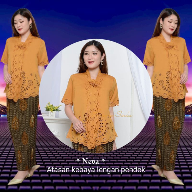 kebaya laser lengan pendek bros baloteli premium/kebaya kantoran premium