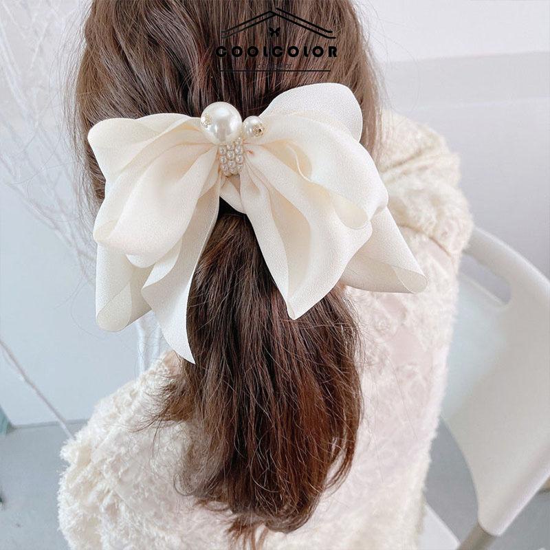 COD❤️Korea Jepit Rambut Busur Besar Pita Mutiara Pita Rambut Klip Rambut Gadis Lucu- cl
