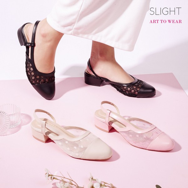 SLIGHT Sepatu Sandal Slingback Alice 3cm Krem Hitam Pink