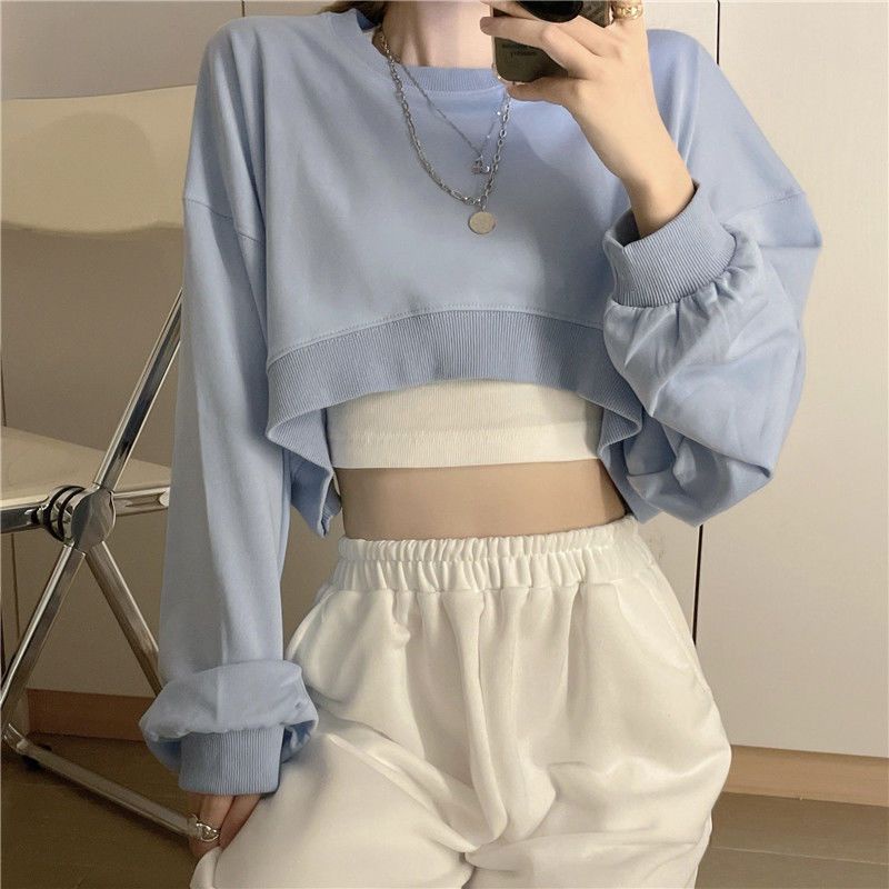 ✣2022 Musim Semi dan Musim Gugur Eropa dan Amerika in longgar pendek top fashion temperamen slim Hyun Ya angin terkena pusar sweater wanita t-shirt