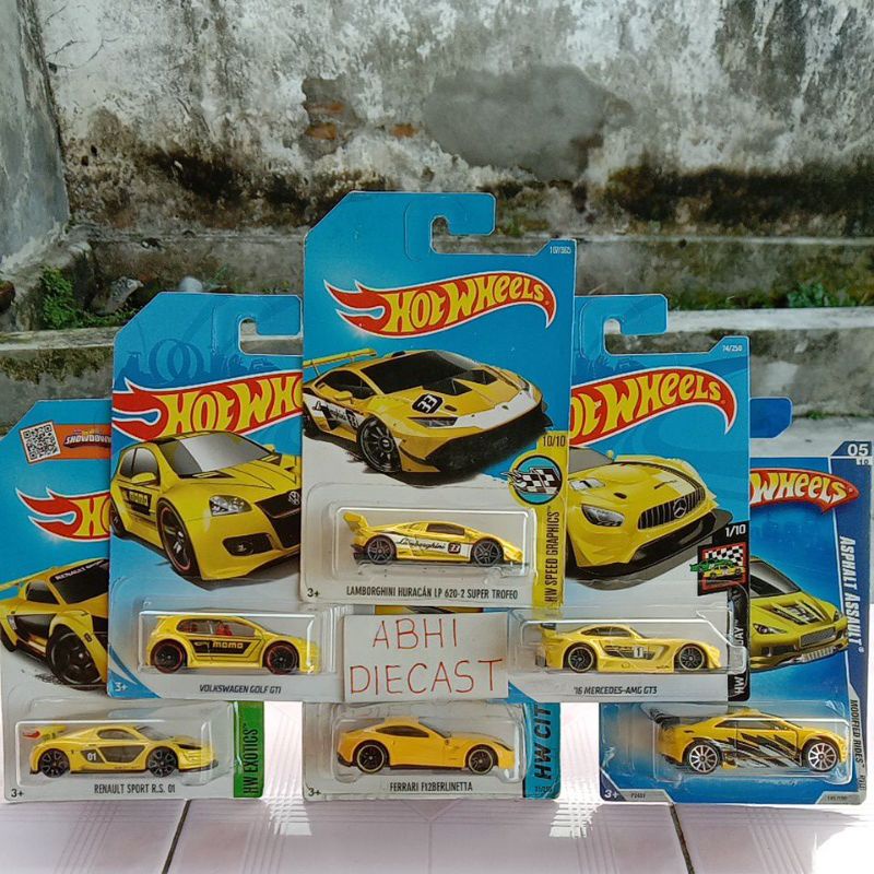 Hotwheels lamborghini huracan super trofeo mercedes amg gt3 kuning hot wheels vw golf gti renault sp